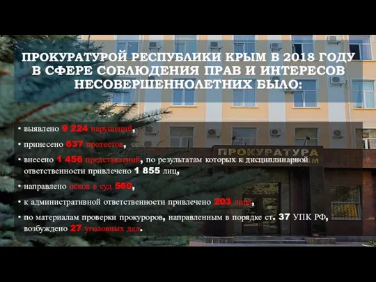 ПРОКУРАТУРОЙ РЕСПУБЛИКИ КРЫМ В 2018 ГОДУ В СФЕРЕ СОБЛЮДЕНИЯ ПРАВ И ИНТЕРЕСОВ