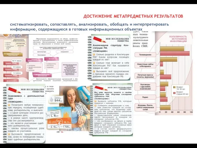 ДОСТИЖЕНИЕ МЕТАПРЕДМЕТНЫХ РЕЗУЛЬТАТОВ систематизировать, сопоставлять, анализировать, обобщать и интерпретировать информацию, содержащуюся в готовых информационных объектах