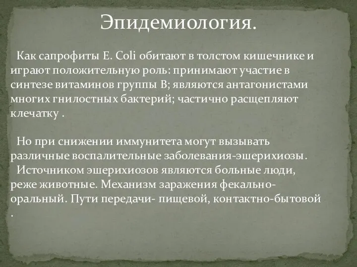 Как сапрофиты E. Coli обитают в толстом кишечнике и играют положительную роль: