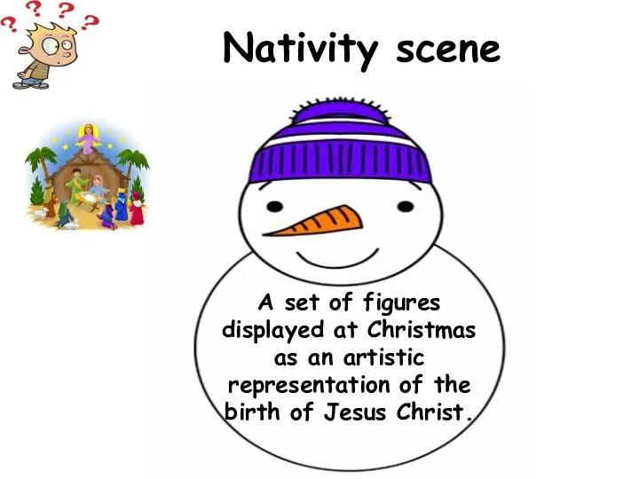 A set of figures displayed at Christmas as an artistic representation of
