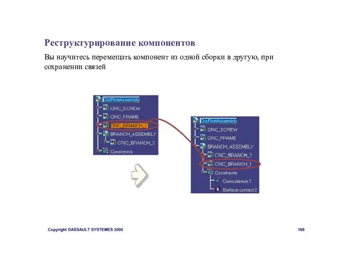 Реструктурирование компонентов Вы научитесь перемещать компонент из одной сборки в другую, при сохранении связей