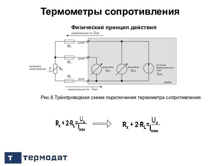 / 13 Термометры сопротивления / 23 Рис.6 Трёхпроводная схема подключения термометра сопротивления Физический принцип действия