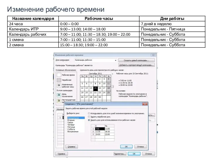 Изменение рабочего времени