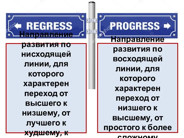 Направление развития по нисходящей линии, для которого характерен переход от высшего к