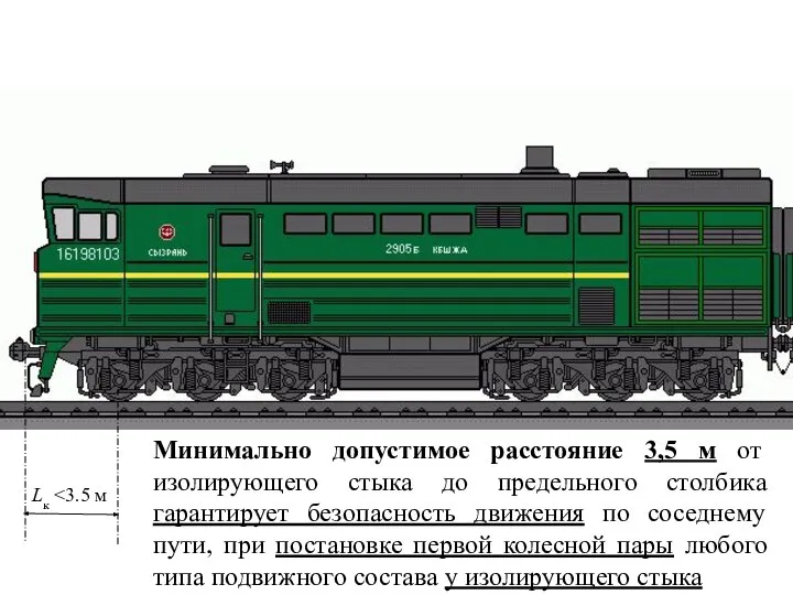 Lк Минимально допустимое расстояние 3,5 м от изолирующего стыка до предельного столбика