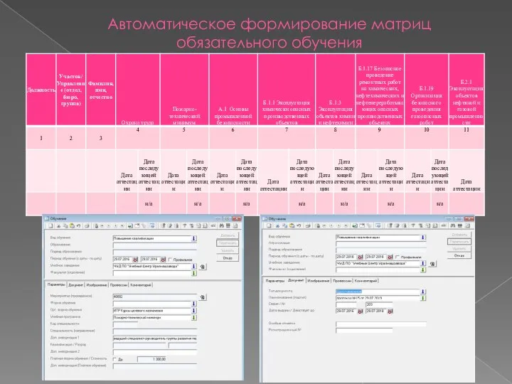 Автоматическое формирование матриц обязательного обучения