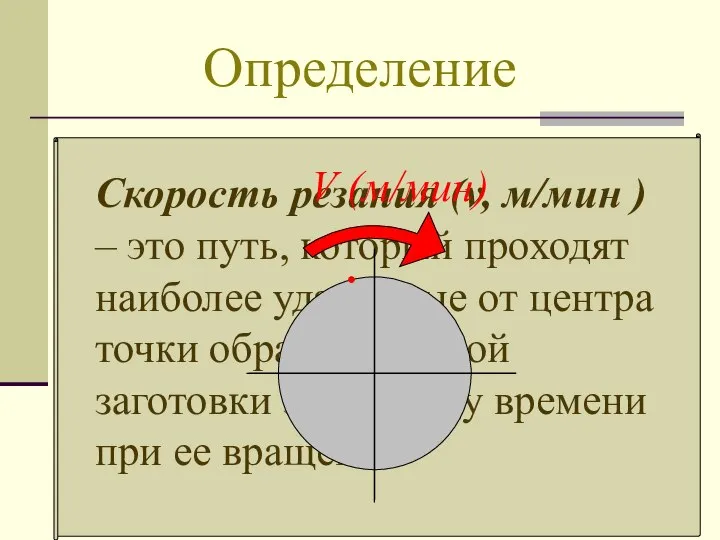 Определение Скорость резания (v, м/мин ) – это путь, который проходят наиболее