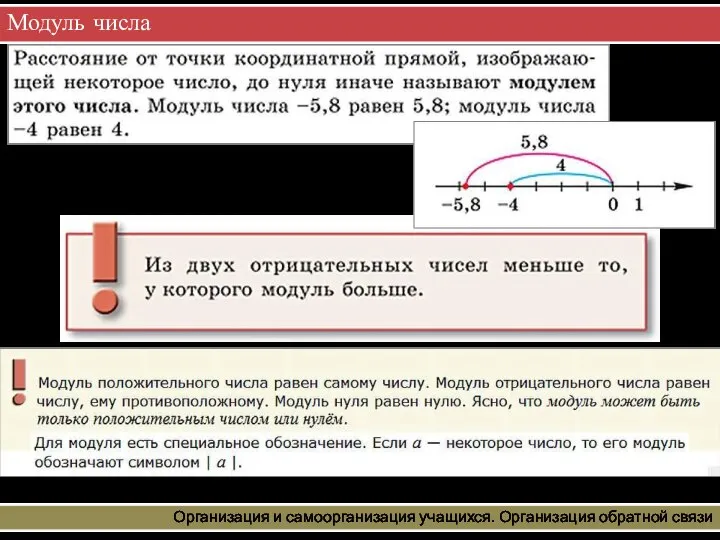 Модуль числа Организация и самоорганизация учащихся. Организация обратной связи