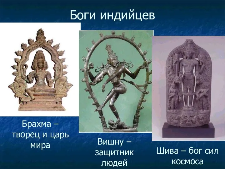 Боги индийцев Брахма – творец и царь мира Вишну – защитник людей