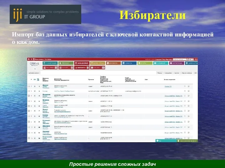 Избиратели Импорт баз данных избирателей с ключевой контактной информацией о каждом. Простые решения сложных задач