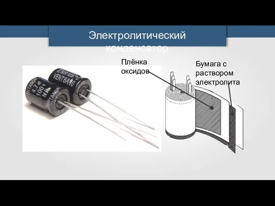 Электролитический конденсатор Плёнка оксидов Бумага с раствором электролита
