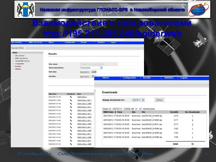 Взаимодействие с пользователями http://195.211.205.246/spiderweb 27 сентября 2012 г. Съезд Объединения кадастровых инженеров Сибири