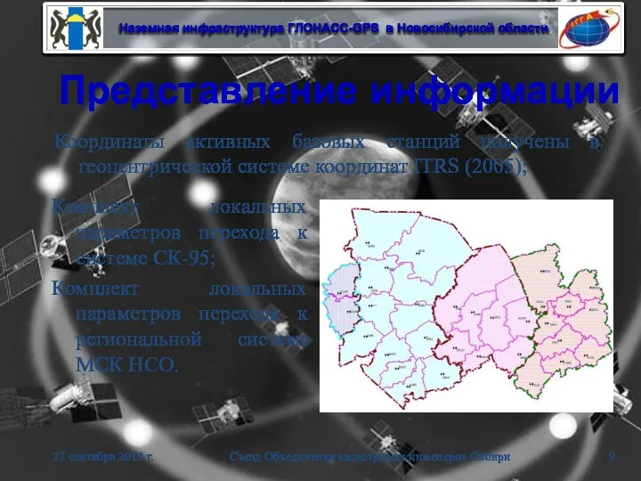 Представление информации Комплект локальных параметров перехода к системе СК-95; Комплект локальных параметров