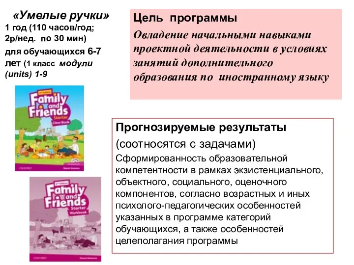 «Умелые ручки» 1 год (110 часов/год; 2р/нед. по 30 мин) для обучающихся