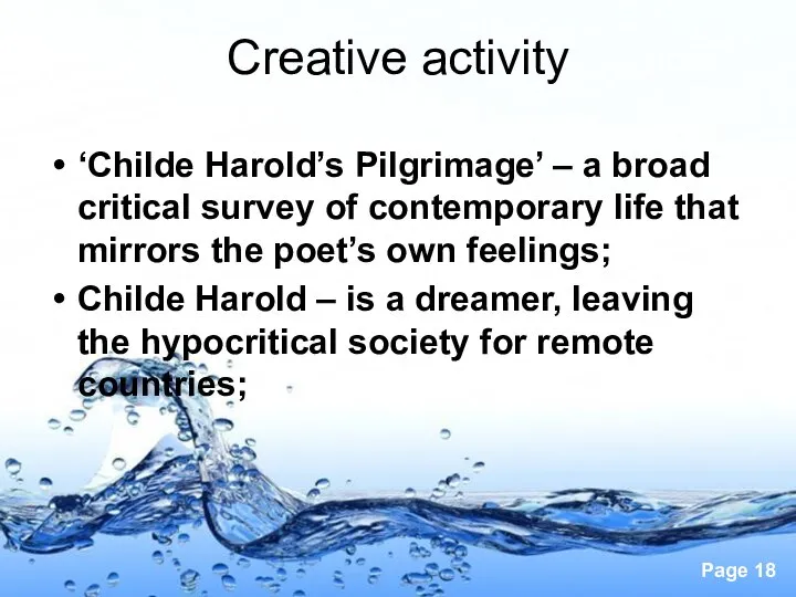 Creative activity ‘Childe Harold’s Pilgrimage’ – a broad critical survey of contemporary