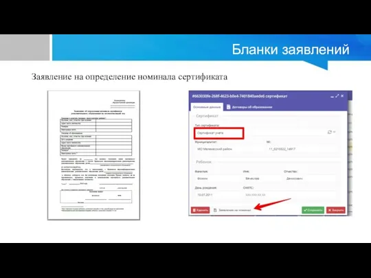 Бланки заявлений Заявление на определение номинала сертификата