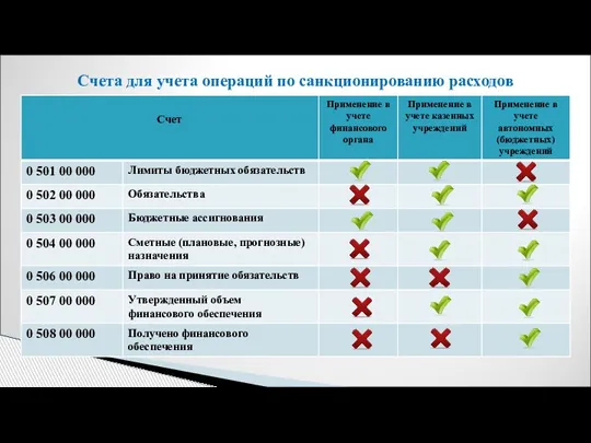 Счета для учета операций по санкционированию расходов