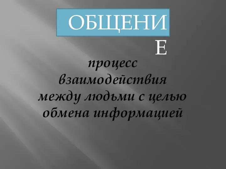 процесс взаимодействия между людьми с целью обмена информацией ОБЩЕНИЕ