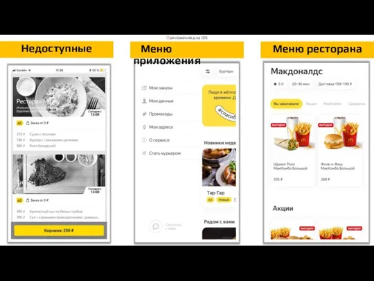 Приложение для iOS Недоступные Меню приложения Меню ресторана