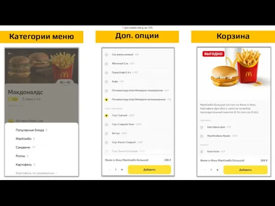 Категории меню Доп. опции Корзина Приложение для iOS
