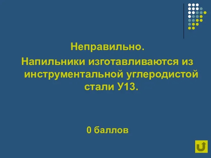 Неправильно. Напильники изготавливаются из инструментальной углеродистой стали У13. 0 баллов