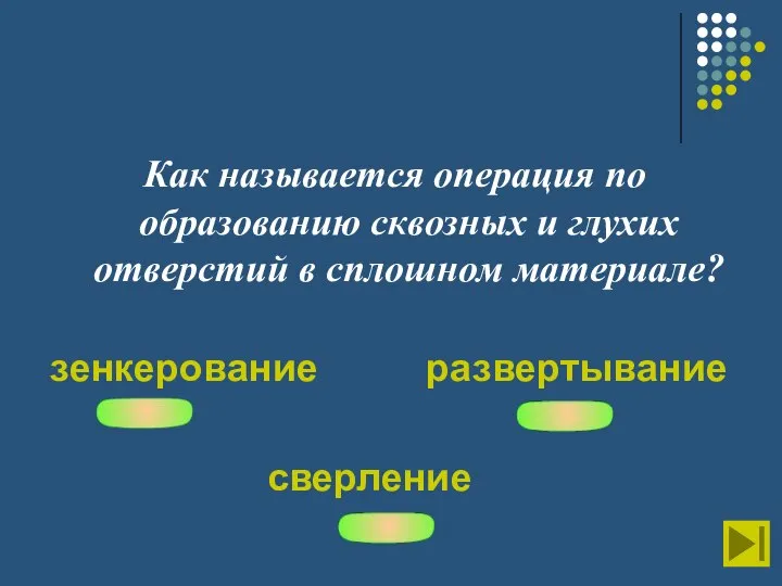 Как называется операция по образованию сквозных и глухих отверстий в сплошном материале? зенкерование развертывание сверление