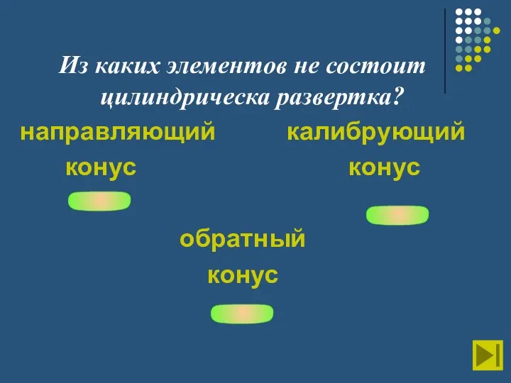 Из каких элементов не состоит цилиндрическа развертка? направляющий калибрующий конус конус обратный конус