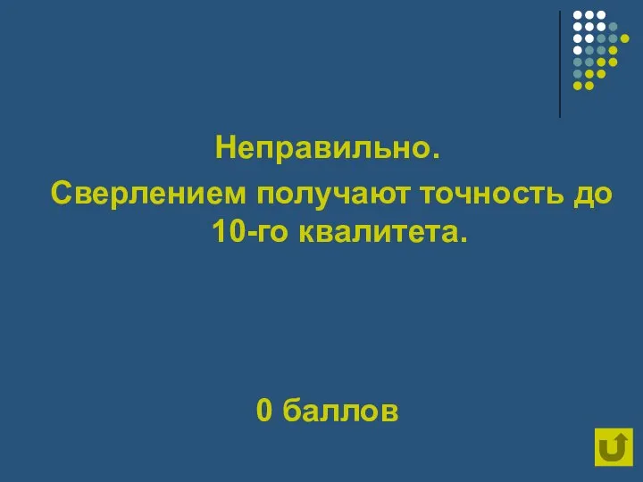 Неправильно. Сверлением получают точность до 10-го квалитета. 0 баллов