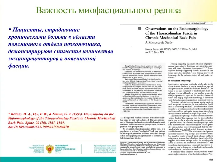 Важность миофасциального релиза * Пациенты, страдающие хроническими болями в области поясничного отдела