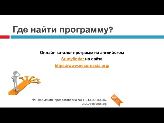 Где найти программу? *Информация предоставлена NUFFIC NESO RUSSIA, www.nesorussia.org Онлайн каталог программ