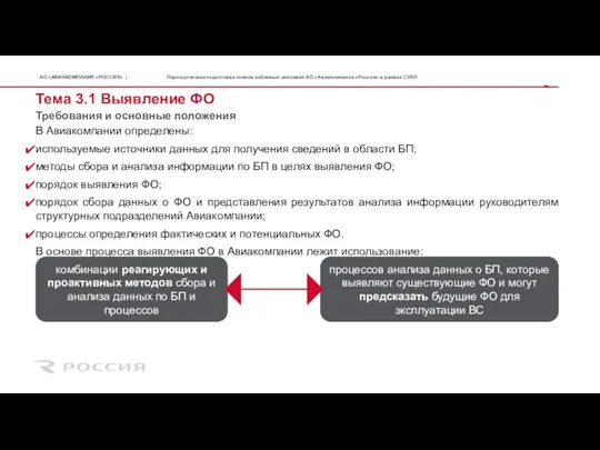 Тема 3.1 Выявление ФО В Авиакомпании определены: используемые источники данных для получения