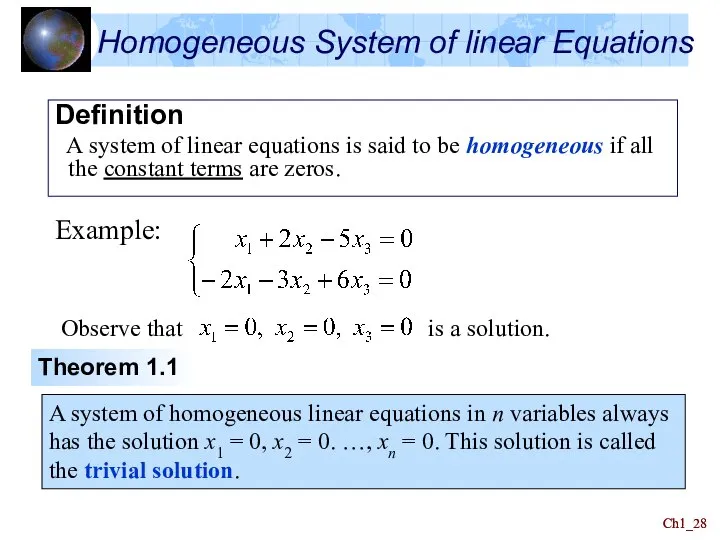 Ch1_ Ch1_ Homogeneous System of linear Equations Definition A system of linear