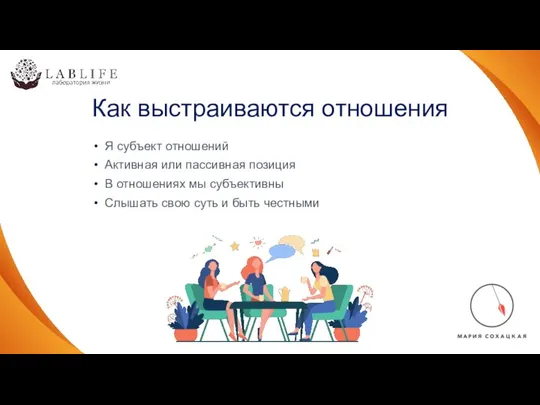 Я субъект отношений Активная или пассивная позиция В отношениях мы субъективны Слышать