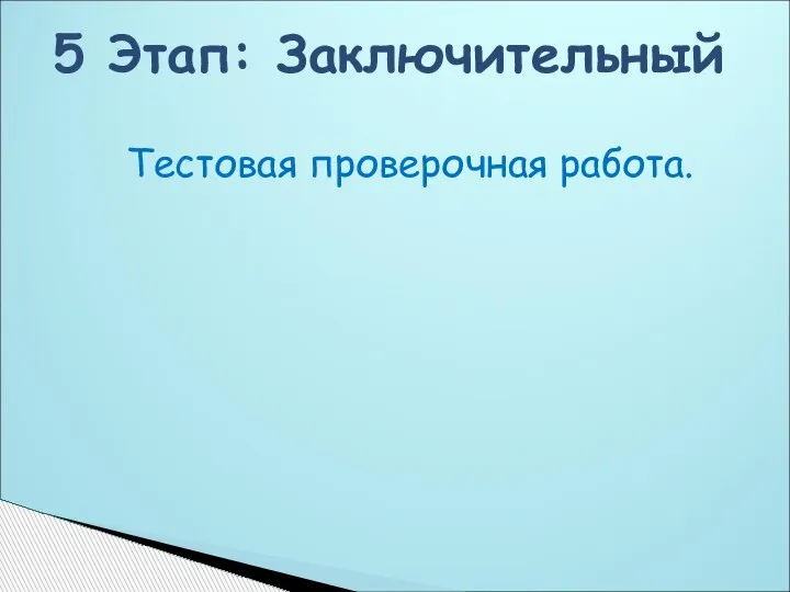 5 Этап: Заключительный Тестовая проверочная работа.