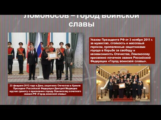 Указом Президента РФ от 3 ноября 2011 г. за мужество, стойкость и