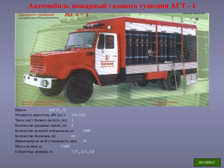 Автомобиль пожарный газового тушения АГТ - 1 Шасси ЗиЛ (4 X 2)