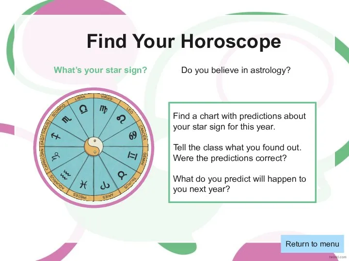 Find Your Horoscope What’s your star sign? Do you believe in astrology?