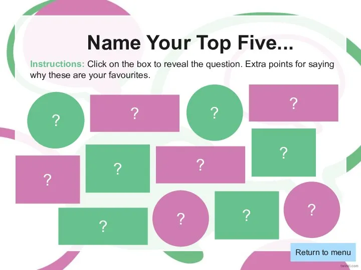 Name Your Top Five... Instructions: Click on the box to reveal the