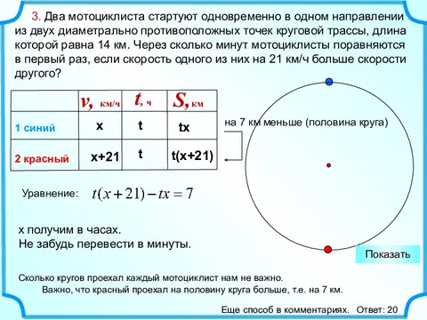 Два мотоциклиста стартуют одновременно 14 21