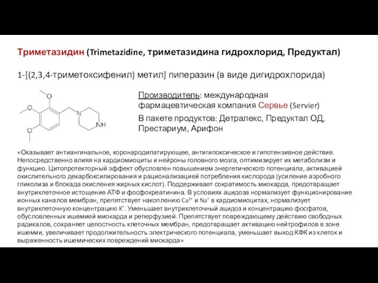 Триметазидин механизм действия